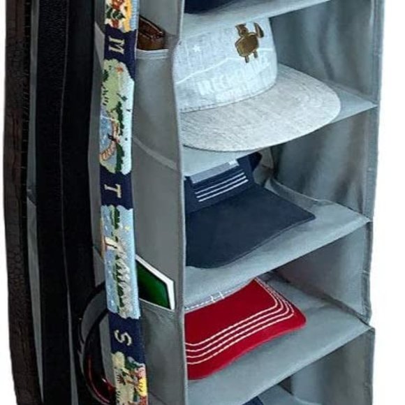 10 Shelf Hanging Closet Hat Organizer for Hat Storage & Belt Side Hooks - Picture 2 of 8